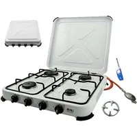 NJ The right choice Gaskocher NJ-04, Gaskocher 4 flammig Propan Campingkocher 5,5KW + Deckel