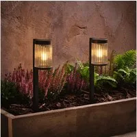 Lights4fun LED Gartenleuchte 2er Set Holkham Solar‑Wegleuchten mit Erdspieß in Riffeloptik, Warmwei