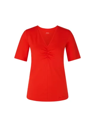 Marc Cain Collections - Feminines uni T-Shirt mit Raffung flame red - Gr. - 40