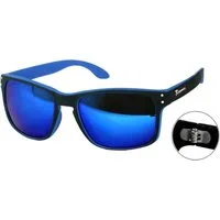 Rennec Sonnenbrille Herren Rechteckig Zweifarbig Markenbrille Bi Color Gläser Verspiegelt Blau oder Orange, stabile 3in2 Bügelgelenke