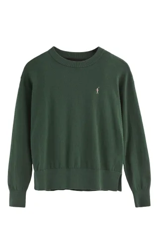 Pullover schlammgrün mit Rundhalskragen aus Wollgemisch mit gesticktem Rigby Go-Logo
