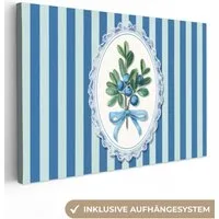 OneMillionCanvasses® Leinwandbild Illustration - Beeren - Blau - Streifen, Fotodruck (1 St), Leinwand Bilder Klein, Wand Dekoration Aesthetic 30x20 cm