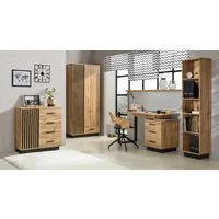 möbel-direkt.de Büromöbel-Set Lamelo in Eiche Wotan und Schwarz matt, (Komplett Set, 4-tlg., in verschiedenen Zusammenstellungen wählbar), ABS laminiert
