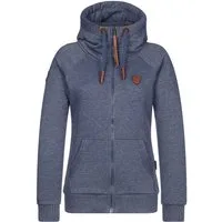 naketano Sweatjacke Damen mit Kapuze, Kängurutasche, tailliert, melierte Sweatware, Raglan Kordelzug, Rippbündchen, Kunstleder-Logo, casual, Streetwear, Langarm