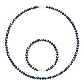 Das Set Halskette/Armband besteht aus: Halskette aus echten Süßwasser-Zuchtperlen, rund 4–5 mm