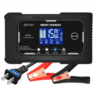 HTRC P15 12V/15A 24V/10A Car Motorcycle Battery Charger Lead-Acid Battery AGM Intelligent Repair Charger Overcurrent Pro