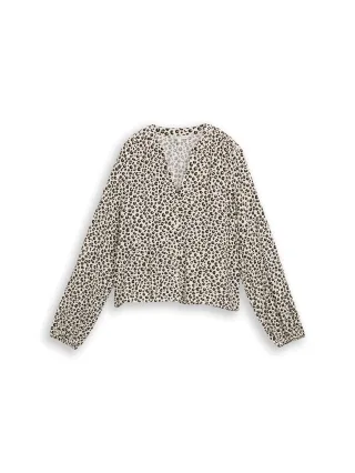 Denim Tom Tailor - Bluse mit Muster beige brown leo print - Gr. - M