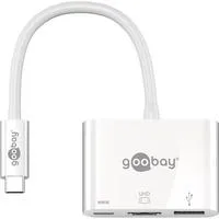 USB 3.2 Gen 1 Multiport-Hub, USB-C Stecker > USB-A + USB-C + HDMI Buchse, USB-Hub weiß, 15cm, PD, Laden mit bis zu 60 Watt