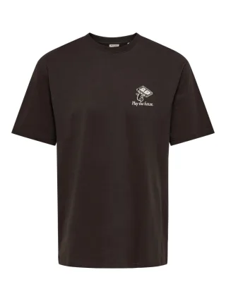 only & sons - T-Shirt mit Backprint braun - Gr. - XL