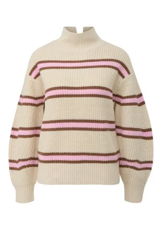 s.Oliver Red Label - Relaxed Fit Strickpullover mit Streifenmuster pink/beige - Gr. - 42
