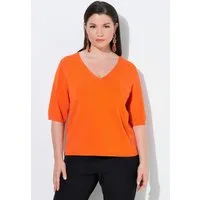 Ulla Popken Strickpullover Pullover elastischer Saum V-Ausschnitt Halbarm