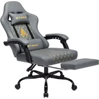 symino Gaming-Stuhl Ergonomischer PC Stuhl aus PU-Leder,200 kg Belastbarkeit, mit Fußstütze, Kopfstutze
