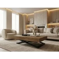 WFL GROUP Couchtisch Cavetta U höhenverstellbar ausziehbar mit schwarzen Metallbeinen (MADE IN EU, erhältlich in einer Größe – 120x80x27-76 cm, ausziehbar auf 200 cm), industrial Tisch in Holzoptik für Küche, Esszimmer oder Wohnzimmer