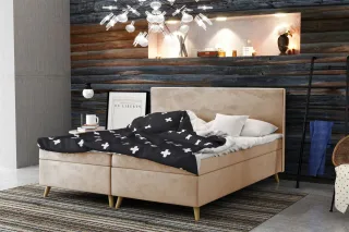 Boxspringbett Schlafzimmerbett Sileno 140x220cm in Stoff Riviera Creme