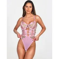 Elegant Love Stringbody Bodysuit aus Blumenstickerei Spitze - Sexy mesh Dessous Transparentes Lingerie mit zarten Blumenmustern