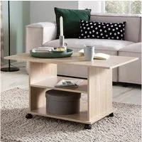 FINEBUY Couchtisch SuVa13579_1 95 x 51 x 54,5 cm Spanplatte Sofatisch Rollen (95x51x54,5 cm, Sofatisch Sonoma Drehbar mit Rollen), Wohnzimmertisch Rechteckig, Loungetisch Stauraum