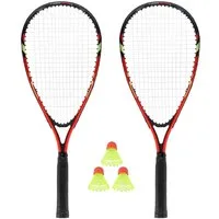 Nils Speed-Badmintonschläger Crossmintonschläger Set 2x Schläger 3x Federbälle Speed Badminton, (6-tlg), Windstabile Federbälle für schnelles Spiel