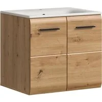welltime Waschbeckenunterschrank FLORENZ, Breite 60 cm, inkl. Waschbecken, hängende Montage (2-St., TOPSELLER) hochwertige MDF Front, Griff schwarz, Badschrank, Bad