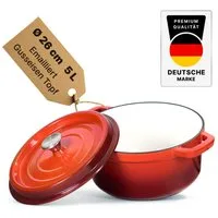 BIG-PAN Kochtopf Emaillierter Gusseisen Topf mit Deckel Ø26 cm 5L Bräter Dutch Oven, Gusseisen (Induktionsgeeignet Backofenfest, Kasserolle Brotbacktopf Cocotte)