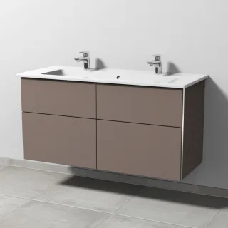 Sanipa 3way Keramik-Set Venticello Keramik-Doppelwaschtisch und Unterbau mit 4 Auszügen, Taupe-Matt BP3291T
