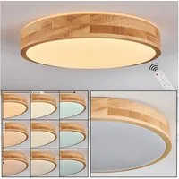 hofstein Deckenleuchte dimbare Deckenlampe aus Metall/Holz/Kunststoff in Weiß/Natur, ohne Leuchtmittel, dimmbare Boho-Leuchte (38 cm), 2500 Lumen, 3000-6000K, Fernbedienung