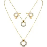 KARMA Schmuckset Damen Edelstahl vergoldet Kristalle Gold (wasserfest hypoallergen rostfrei, 3-tlg., Halskette Geschenk für Sie), Kette Ohrstecker Armband verstellbar