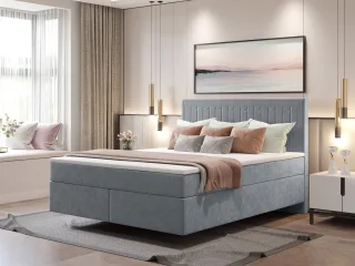 Boxspringbett Schlafzimmerbett ROCIO Nr.1 Premium 140x200cm in Stoff Graublau