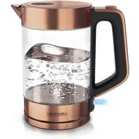 Arendo Wasserkocher aus Glas & Edelstahl, Cool-Touch-Griff, Füllstandsanzeige, Kupfer, 1,7 l, 2200 W, Überhitzungsschutz, One Touch Verschluss, automatische Abschaltung