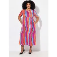 Ulla Popken Maxikleid Maxikleid Zierbänder A-Linie Rundhals Halbarm