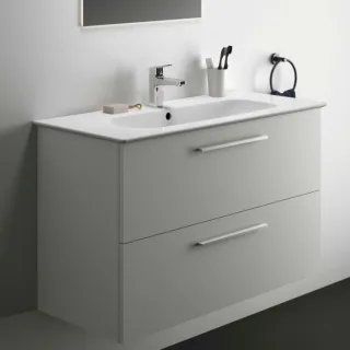 Ideal Standard i.life A Möbelwaschtisch-Paket K8745DU 104x46x64,5cm, 1 Hahnloch, Griff Chrom gebürstet, weiß matt