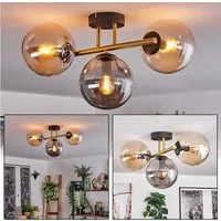 hofstein Deckenleuchte Deckenlampe aus Metall/Glas in Schwarz/Gold-/Bernstein-/Rauchfarben, ohne Leuchtmittel, Leuchte im Retro/Vintage-Design mit Glasschirm (15 cm), 3 x E14