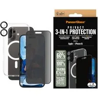 PanzerGlass Displayschutzglas 3-in-1 Privacy Protection für Apple iPhone 16, Set, 3 Stück, Displayschutzfolie, Set, Kameraglas, Cover, MagSafe, kratz- & stoßfest