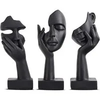feinlux Skulptur Schwarze Heimdekoration Frau Gesicht Statue (Set, 3 St., weibliche Gesichtsskulptur), für modernes Zuhause Wohnzimmer Bücherregal Schreibtisch Dekor