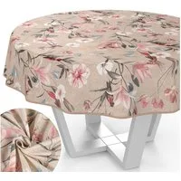 ANRO Tischdecke aus Stoff mit Blumen Pflanzen wasserabweisend Tischtuch Tischwäsche (Einzelstück 1-tlg), mit Acryl Beschichtung