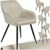 tectake Esszimmerstuhl Polstersessel gepolstert, in Samtoptik, gesteppt, 58 x 62 x 82 cm (Küchenstuhl Marilyn in creme/schwarz, 6 St), durchgehende Lehne, Stahlbeine, bodenschonend, Belastbarkeit 120 kg