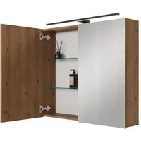 Planetmöbel Spiegelschrank Spiegelschrank ARIA (Spiegelschrank Bad 80 cm mit Beleuchtung und Steckdose, Badspiegelschrank 2-türig) Steckdose für Elektrogeräte