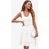 Imily Bela Strickkleid Damen Sommer Minikleid Casual Tank U-Ausschnitt Ärmellos Rüschen (Packung, 1-tlg., 1per-Pack) gehäkelt in Unifarbe