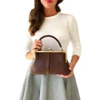 Taschenkinder Handtasche Damen Handtasche Leder "Kleine Olive", Umhängetasche, Vintage Stil., Echtleder Tasche mit Bügelverschluss