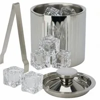 Koopman Eiseimer Eisbehälter Geriffelt Deckel + Zange Edelstahl, 1500 ml, Doppelwandig, Deckel, Isoliert, geriffelt