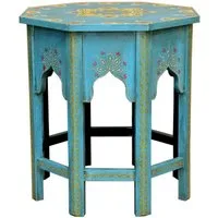 Casa Moro Beistelltisch Orientalischer Beistelltisch Saada Blau M Holz handbemalt Shabby Chic, Vintage Sofatisch, handmade, Kunsthandwerk aus dem Orient