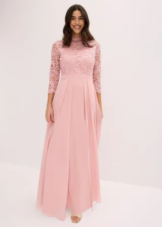 bonprix Maxikleid mit Spitze, rosa, Gr.50, Bezauberndes Abendkleid mit Spitze im Oberteil und einem Rock aus strukturiertem Crepe sowie einem überlappendem Rock aus feinem Chiffon.