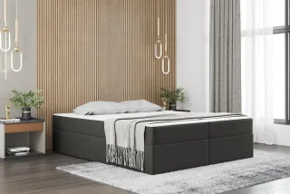 OUTLET Boxspringbett Schlafzimmerbett PRIMA 140x200cm Stoff Dunkelgrau inkl. ...