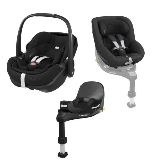 Maxi-Cosi 3-in-1 Family Bundle - Pearl 360 Pro Kindersitz + Pebble 360 Pro Babyschale + Family Fix 360 Pro Basisstation - Black