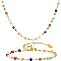 KARMA Schmuckset Bunt Gold Damen Halskette 40 cm Armband wasserfest & antiallergisch (Bohoschmuck, moderner Schmuck), Karabinerverschluss Edelstahl