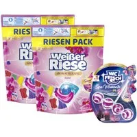 Weißer Riese Aromatherapie Color Trio-Caps 2 x 60 WL & WC FRISCH Spa Momente 50g Colorwaschmittel (Spar-Pack, [120-St. Waschkapseln & Toilettenstein für Frische & Sauberkeit)