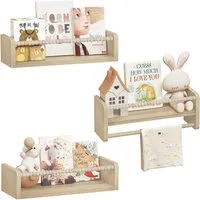 Woltu Kinderregal, 3-tlg., Bücherregal Wand, Montessori Regal, aus Massivholz