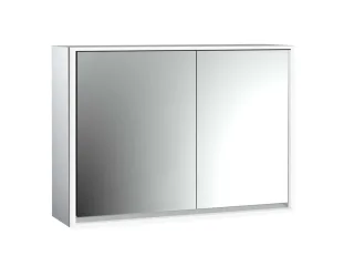 emco LED-Lichtspiegelschrank Loft Aufputz, 1000 mm, 2-türig, breite Tür links Rückwand verspiegelt 979805116