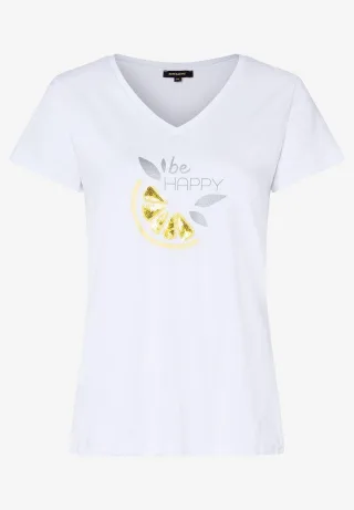 MORE & MORE - T-Shirt mit Pailletten-Applikation weiß - Gr. - 38