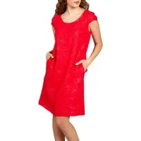 Caspar Sommerkleid SKL031 knielanges Damen Sommer Leinenkleid mit Ginko Blatt Stickmuster Luftig leicht, figurumspielende Form, mit seitlichem Jersey-Einsatz