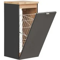 Lomadox Unterschrank TOSKANA-BLACK-56 Badezimmer Unterschrank Wäschekorb seidenmatt anthrazit 35/80/35cm